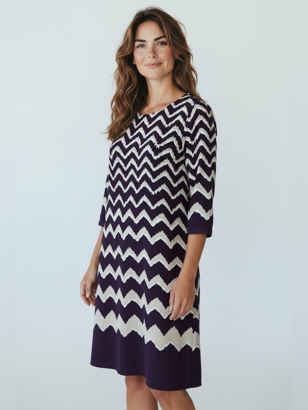 Luxology Purple and White Chevron Shift Dress